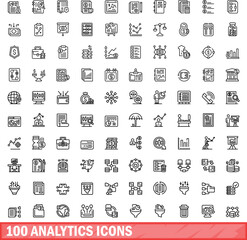 Poster - 100 analytics icons set. Outline illustration of 100 analytics icons vector set isolated on white background