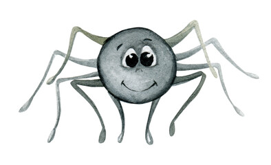 cute spider, in cartoon style. Watercolor illustration of the symbol of the Halloween holiday