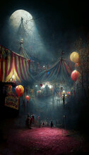 Haunted Circus Theme Digital Illustration, Created With Generative Ai
