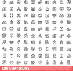 Sticker - 100 chat icons set. Outline illustration of 100 chat icons vector set isolated on white background