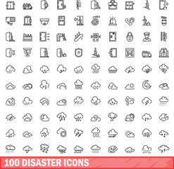 Wall Mural - 100 disaster icons set. outline illustration of 100 disaster icons vector set isolated on white back