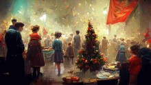 Celebrating Christmas Painting Art, Illustration 