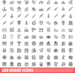 © ylivdesign - 100 hobby icons set. Outline illustration of 100 hobby icons vector set isolated on white background