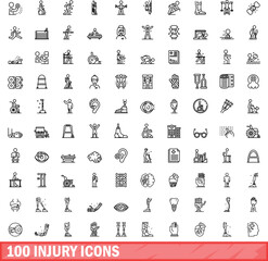 Sticker - 100 injury icons set. Outline illustration of 100 injury icons vector set isolated on white background
