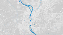 Nile River Map, Cairo City, Egypt. Watercourse, Water Flow, Blue On Grey Background Road Street Map. Detailed Vector Illustration.