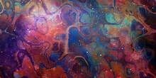 Rich Orange Turquoise Purple Marbling With Night Sky Effect, Horizontal Background Could Also Be Vertical
