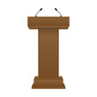 White and brown Podium Tribune Rostrum Stand with Microphones.  stock illustration.