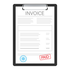 Sticker - Invoice with paid stamp in clipboard.  stock illustration.