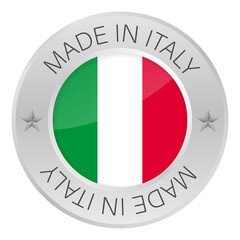 Poster - Glossy metal badge icon, made in Italy with flag.  stock illustration.