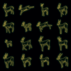 Poster - Gazelle icons set. Isometric set of gazelle vector icons neon color on black