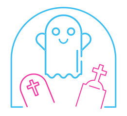 Poster - halloween ghost in cemetery neon