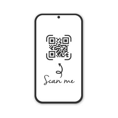 Wall Mural - realistic smartphone with qr code scanner. scan me.