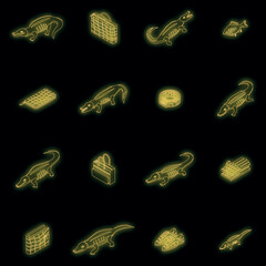 Canvas Print - Crocodile icons set. Isometric set of crocodile vector icons neon color on black