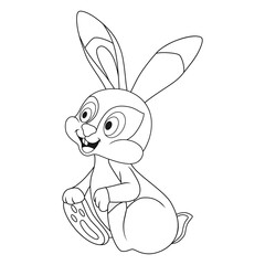 Wall Mural - Young Hare sits and holds its paws. Template of coloring book with colorless cartoon Holiday Rabbit. Practice worksheet or Anti-stress page for kids. Hare, Rabbit as a symbol of the New Year or Easter