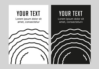 Banner template in two color variations. Black and white background with outline sea waves. Perfect for social media and online advertising. Vector simple design