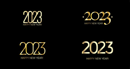 Wall Mural - 2023 Happy New Year Banner Design. Golden Winter Set for