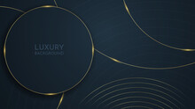 Luxury Black Background. Circle Abstract Shiny Color Gold Design. Dimension Background