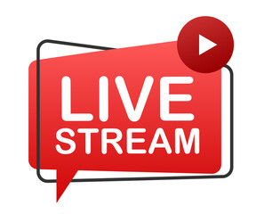 Wall Mural - live stream flat logo - red design element with play button. illustration