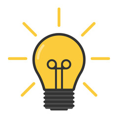 Poster - Cartoon lamps. Bulb light icon - idea sign, solution. Electricity, shine. Light bulb line icon .