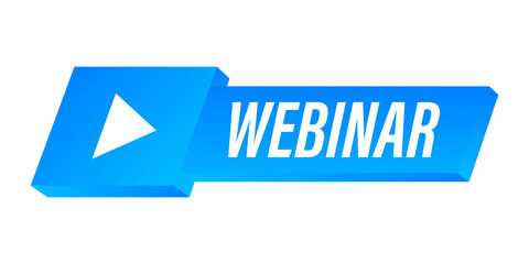 Wall Mural - webinar icon, flat design style with blue play button. illustration.