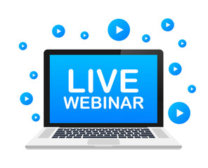 Wall Mural - live webinar, megaphone no laptop screen. can be used for business concept. stock illustration.