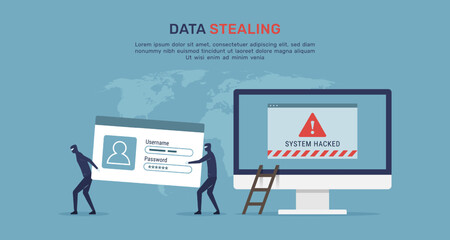 Cyber attack security concept, data stealing on computer with warning message alert, phishing activity on internet access