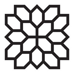 Wall Mural - Geometric motif from a symmetrical grouping of hexagon shapes. Outline design in black color.