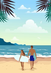 Wall Mural - Couple surfer on the beach