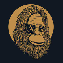 Bigfoot Head Wearing Eyeglasses Vector Illustration