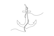 Single One Line Drawing Anchor For Stopping A Ship . Shipment And Logistic Concept. Continuous Line Draw Design Graphic Vector Illustration.