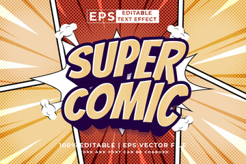 Editable text effect super comic 3d Cartoon Comic style premium vector