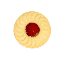 Sticker - round chocolate chip cookie with strawberry cream  isolated on transparent background png file