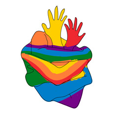 Wall Mural - A heart made of embracing hands. Painted in the LGBT flag, the color of the rainbow