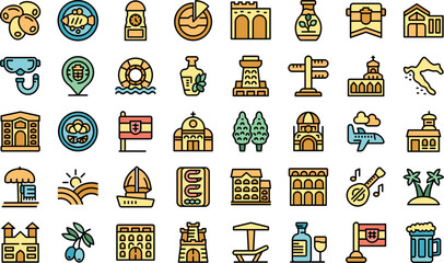 Canvas Print - Croatia icons set outline vector. Split zagreb. Map landmark color thin line