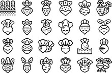 Turnip Icons Set Outline Vector. Cooking Plant. Cuisine Diet