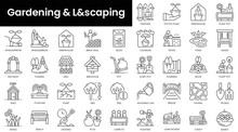 Set Of Outline Gardening And Landscaping Icons. Minimalist Thin Linear Web Icon Set. Vector Illustration.