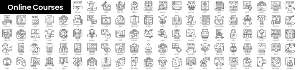 Set of outline online courses icons. Minimalist thin linear web icon set. vector illustration.