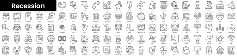 set of outline recession icons. minimalist thin linear web icon set. vector illustration.