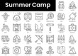 Set of outline summer camp icons. Minimalist thin linear web icon set. vector illustration.