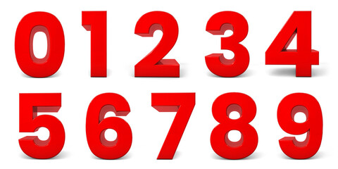 Red Numbers isolated on white background. 3d numbers. 3d rendering