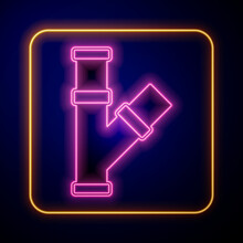Glowing Neon Industry Metallic Pipe Icon Isolated On Black Background. Plumbing Pipeline Parts Of Different Shapes. Vector