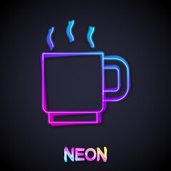 Wall Mural - Glowing neon line Coffee cup icon isolated on black background. Tea cup. Hot drink coffee. Vector