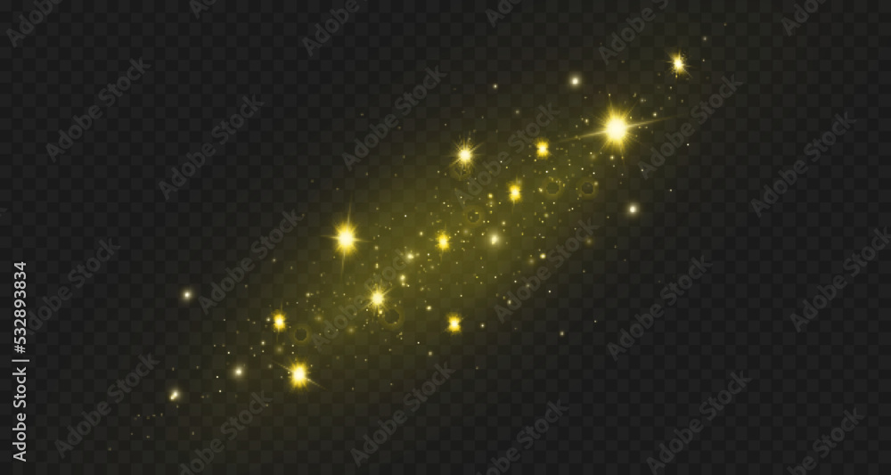 Dust sparks and stars shine with a special light. Christmas light ...