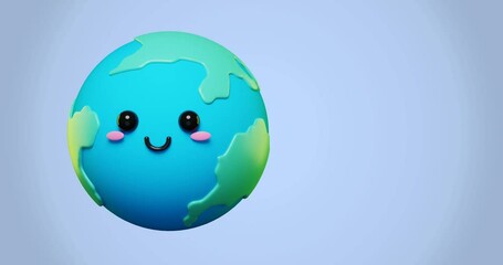 loop animation of 3d adorable cartoon earth, green planet with happy mood in sunny day as concept fo