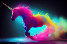 An Imaginative Rainbow Colour Unicorn Made Of Liquid Shapes.