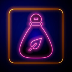 Wall Mural - Glowing neon Garbage bag icon isolated on black background. Vector