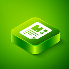 Canvas Print - Isometric Waybill icon isolated on green background. Green square button. Vector