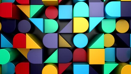 Background of Geometric Shapes. Abstract motion, loop, 3d rendering, 4k resolution
