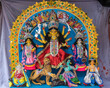 Colorful idol of Hindu Goddess Durga with use of selective focus
