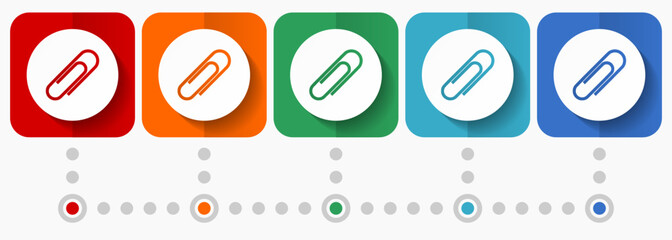 Poster - Paperclip vector icons, infographic template, set of flat design symbols in 5 color options